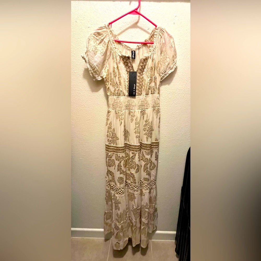 Cream and Gold Floral Dress